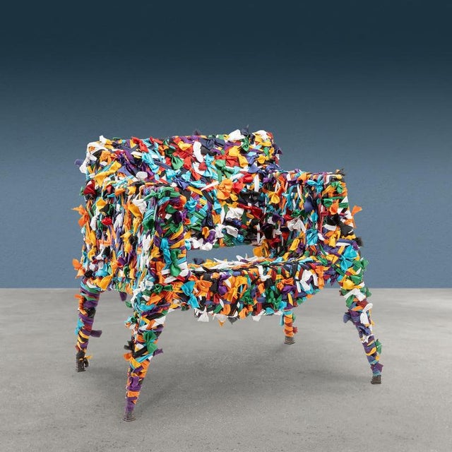 Armchair designed and created by Anacleto Spazzapan by welding an iron rod and then embellishing it with multicolored...