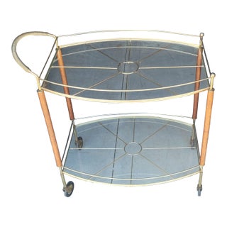 MCM Vintage 1950s Gold Tone Bar Cart For Sale