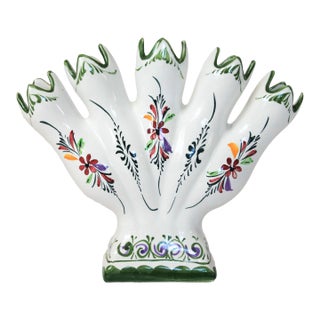 Vintage Portuguese Hand Painted Tulipiere Vase For Sale