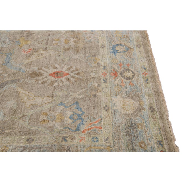 6 X 10 Modern Sultanabad Wool Rug Handmade in Brown With Floral Design For Sale - Image 4 of 12
