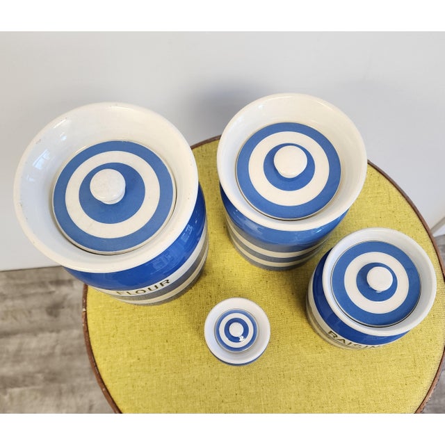 1930's T. Green Cornish Ware Blue and White Ceramic Canister - Set of 4 For Sale - Image 9 of 12