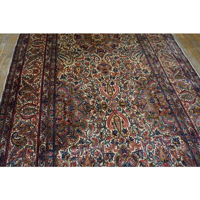 Textile 1920s Antique Floral Handknotted Wool Persian Kerman Hallway Runner Carpet Rug For Sale - Image 7 of 13