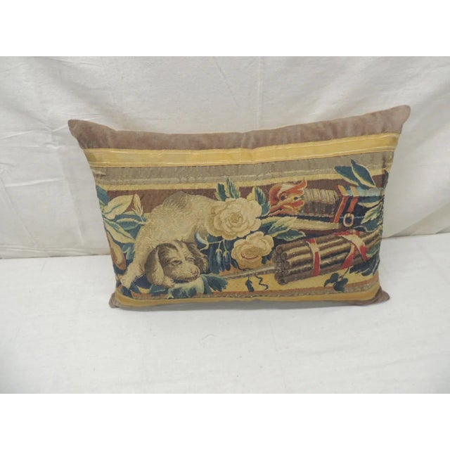 1920s Antique Blue and Red Aubusson Tapestry Decorative Pillow For Sale - Image 5 of 9