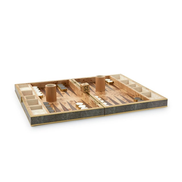 Contemporary AERIN Faux Shagreen Backgammon Set, Chocolate For Sale - Image 3 of 3