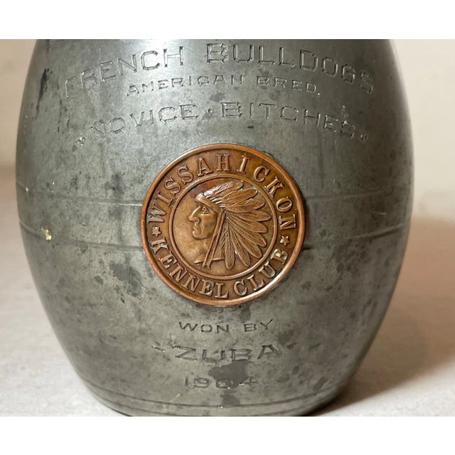 Art Deco Antique 1904 French Bulldog Kennel Dog Pewter Bronze Trophy Award Mug Caldwell For Sale - Image 3 of 10