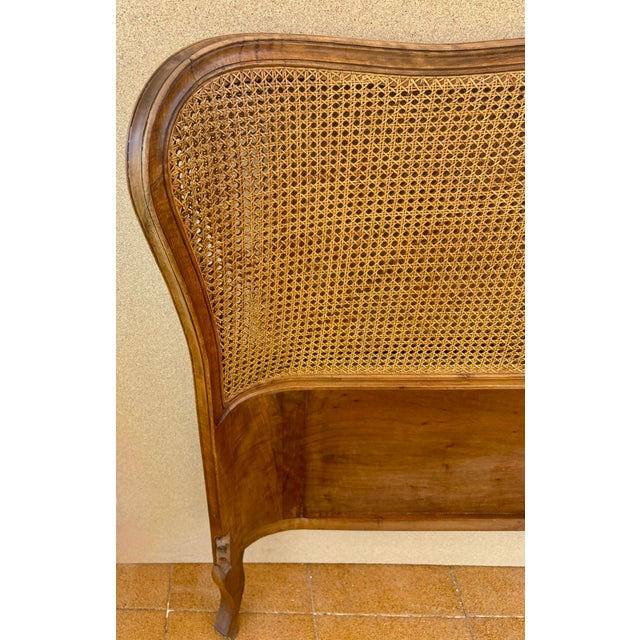 French Louis XV Style Walnut Headboard with Cane Panel and Carved Details, 1940 For Sale - Image 6 of 10