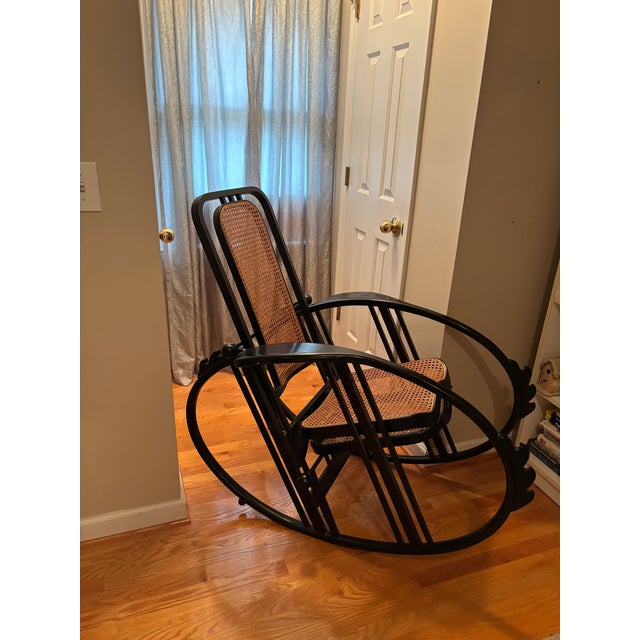 Attributed to Joseph Hoffmann No. 267 “Egg” Rocking Chair Original Woven Webbing Intact - From the Austrian Modernist Design Period For Sale - Image 9 of 12