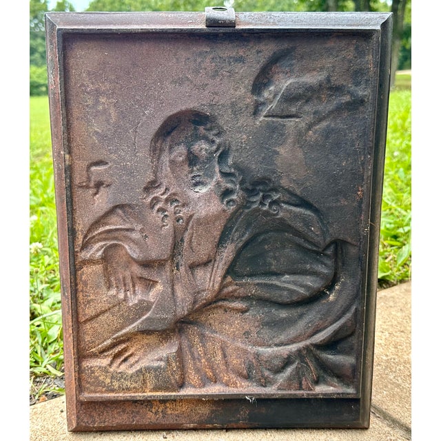 St. John the Evangelist Gilded Cast Iron Bas Relief Plaque After Domenichino For Sale - Image 9 of 13
