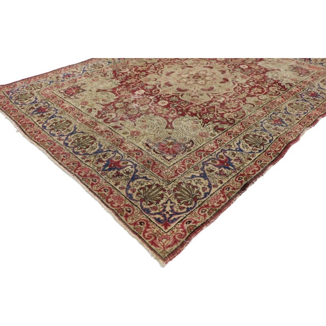 77608 Distressed Antique Persian Kerman Rug, 04'05 x 06'01. Displaying a lovingly time-worn composition and a hint of...