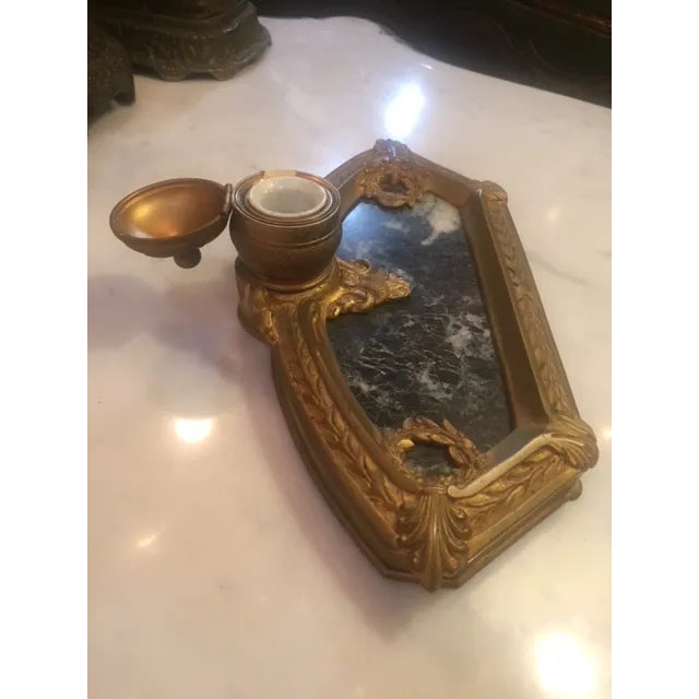 1900s French Bronze and Marble Inkwell For Sale - Image 4 of 8