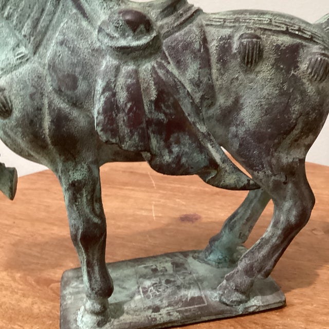 Early 20th Century Early 20th Century Tang Dynasty-Style War Horse Metal Sculpture on Pedestal, Artist Signed For Sale - Image 5 of 12