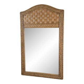 Vintage Arched Wicker Wall Mirror With Basket-Weave Crest and Braided Frame For Sale