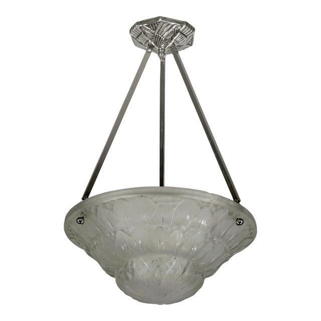 French Art Deco Pendant Light by Hettier Et Vincent & Baccarat - 1920s France For Sale