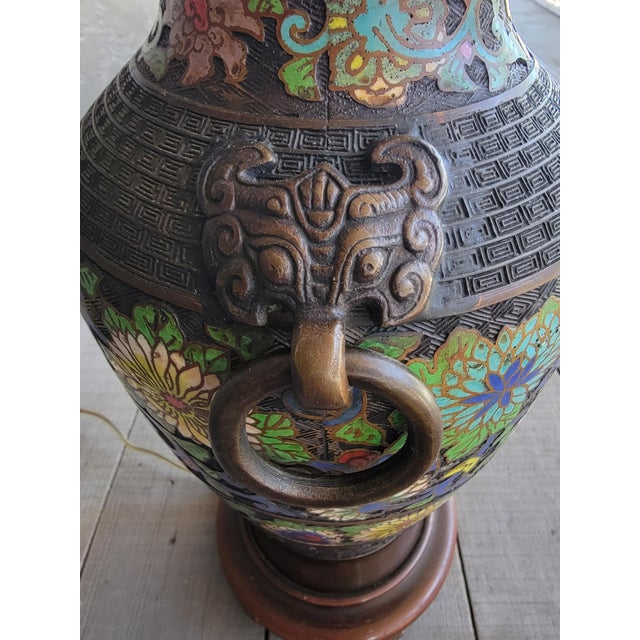 1950s Marbro Japanese Meiji Period Bronze & Cloisonne Table Lamp For Sale - Image 9 of 14