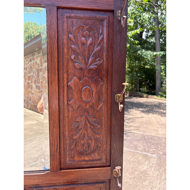 Antique European Hall Tree With Center Mirror, Glove Box and Umbrella Stands For Sale - Image 10 of 11