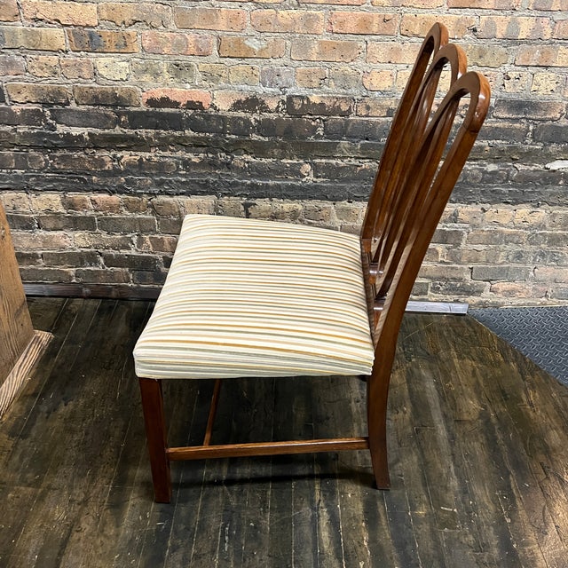 Brown Set of 8 Walnut Dining Chairs With Striped Velvet Upholstery Attributed to Dessin Fournir For Sale - Image 8 of 11