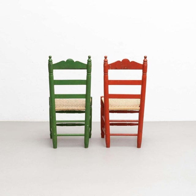 Green Rustic Traditional Hand Painted Wood Chairs, 1940s, Set of 2 For Sale - Image 8 of 18