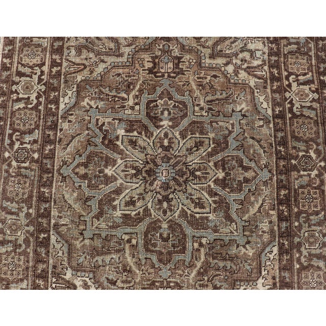 Brown Vintage Persian Heriz Rug With Medallion Design in Brown Tone 4'1 X 5'6 For Sale - Image 8 of 12
