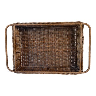 Vintage Wicker Basket With Handles For Sale