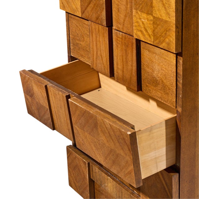 Wood Lane Staccato Brutalist Mid Century Walnut Highboy Dresser For Sale - Image 7 of 8