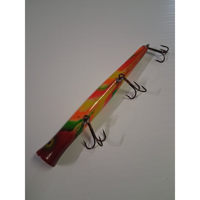 Vintage 1970s Hand Painted Wooden Pencil Plug Fishing Lure Decor / Real Use For Sale - Image 9 of 11