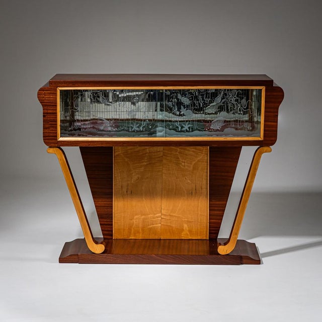 Mid-Century Bar Cabinet with Etched Underwater Scene, Italy For Sale - Image 11 of 11