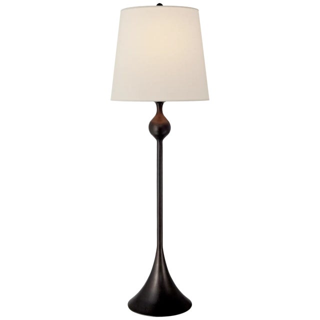 AERIN for Visual Comfort Signature Dover Buffet Lamp in Aged Iron with Linen Shade For Sale