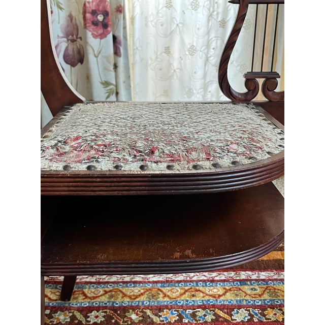 Vintage Mahogany Lyre Back Telephone Table With Gossip Bench Seat For Sale - Image 13 of 13