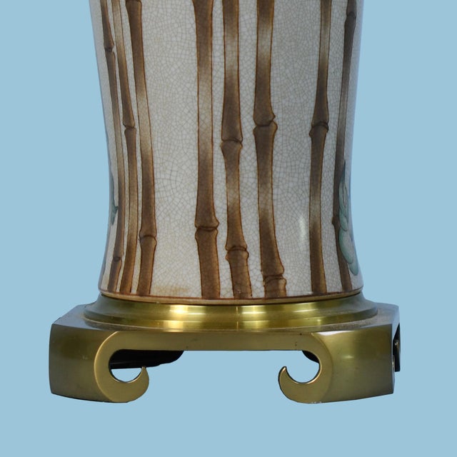 Mid-Century Modern Single Ceramic and Brass Table Lamp For Sale - Image 3 of 4