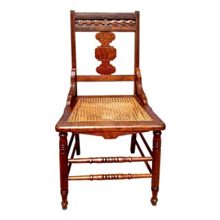 Antique Eastlake Victorian Walnut Dining Side Hall Accent Chair W Cane Seat For Sale