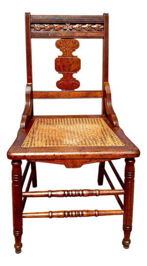 Antique Eastlake Victorian Walnut Dining Side Hall Accent Chair W Cane Seat