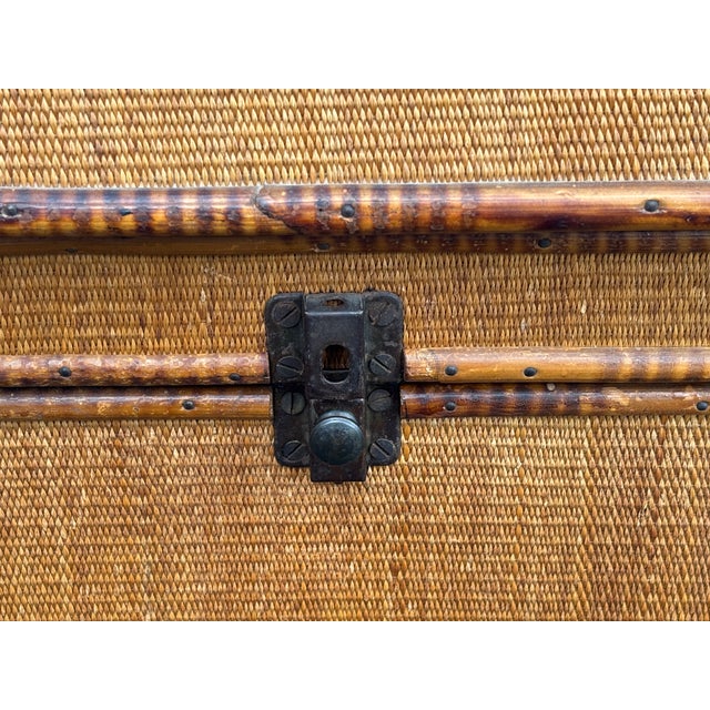 Late 19th C. Wicker and Bamboo Lift Lid Side Table / Sewing Stand / Vanity. A very unusual shape in an eternally timeless...