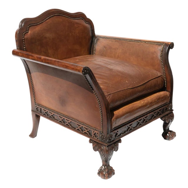 Edwardian Leather and Mahogany Armchair English, Circa 1890 For Sale