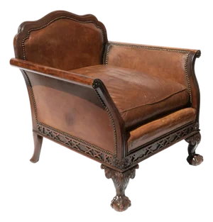 Edwardian Leather and Mahogany Armchair English, Circa 1890