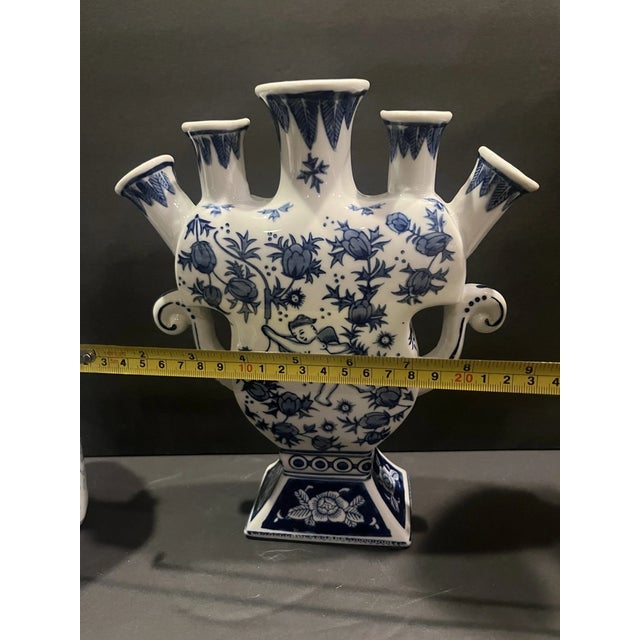 Vintage Chinoiserie Porcelain Hand Painted Blue & White Tulip Vase For Sale - Image 6 of 6