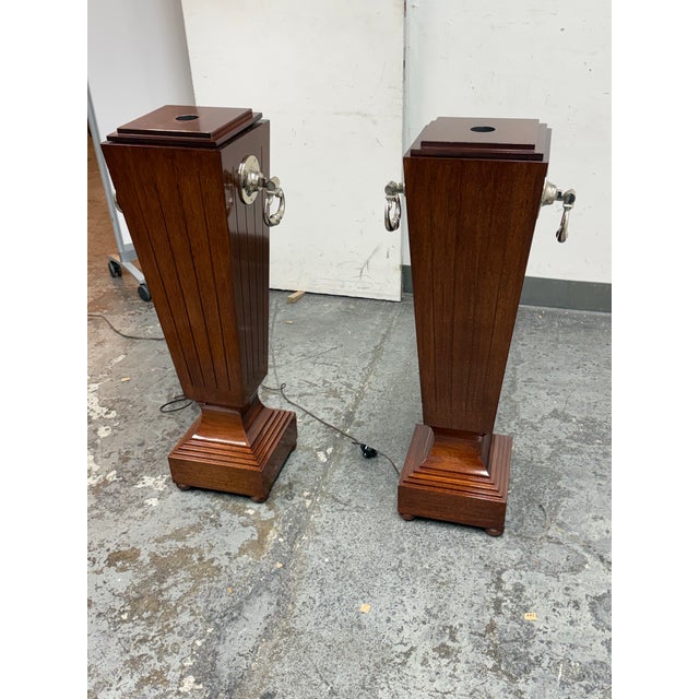 Wood Regency Style Lighted Mahogany Display Pedestals, Pair For Sale - Image 7 of 12