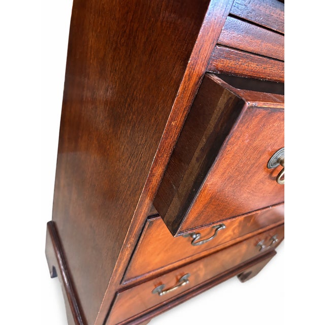 Wood Late 20th Century Reproduction Mahogany Crotch Veneer 3-Drawer Chest / Small Dresser With Brass Pulls For Sale - Image 7 of 8