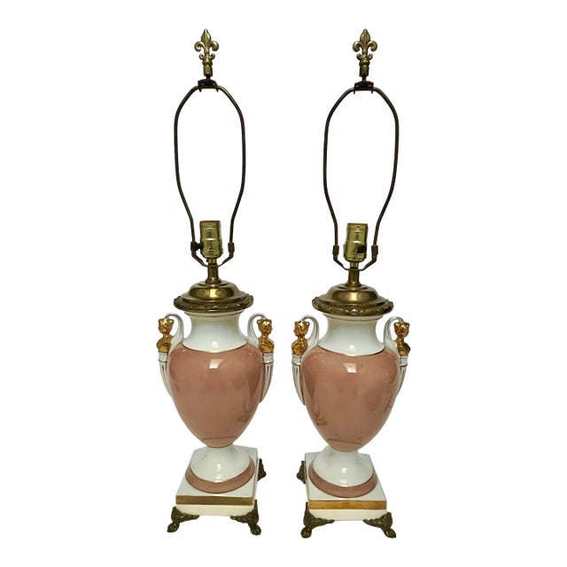Vintage Paul Hansen Regency Trophy Lamps in Shell Pink - A Pair For Sale