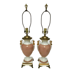 Vintage Paul Hansen Regency Trophy Lamps in Shell Pink - A Pair