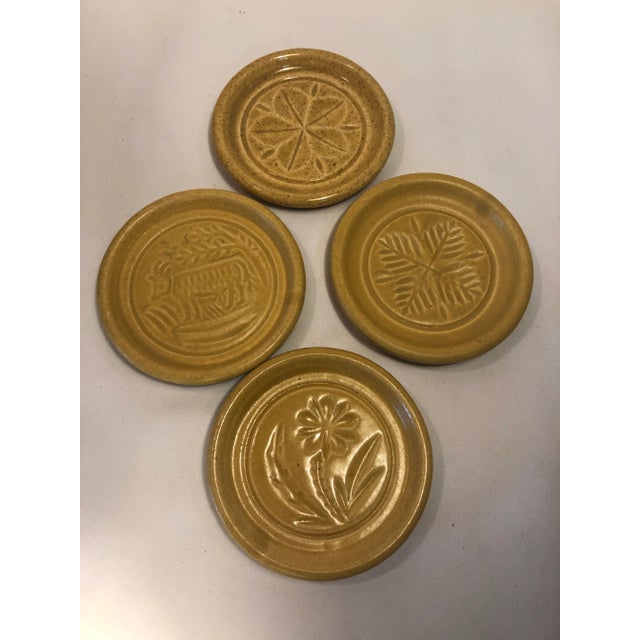 Pigeon Pottery Yellow CoastersAshtrays Old Buttermold Set of 4