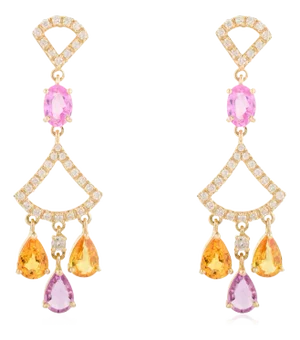 Multi Colored Sapphires Chandelier Engagement Earrings- a Pair