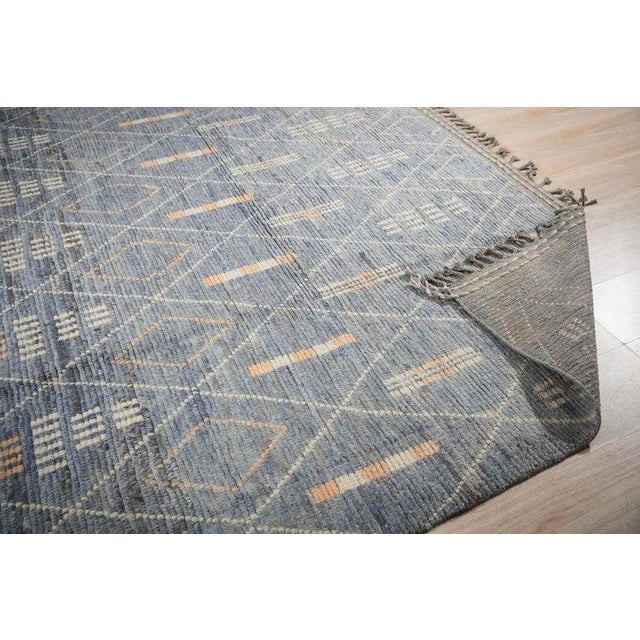 8x10 Blue Hand-Knotted Wool Diamond Lattice Tribal Modern Carpet Rug For Sale - Image 4 of 8