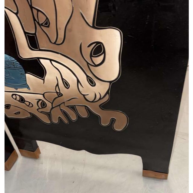 1950s Chinese Coromandel Arched Four-Panel Lacquer Screen Divider Screen For Sale - Image 12 of 14