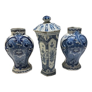 Early 20th Century Royal Dutch Delftware Vases- Set of 3 For Sale