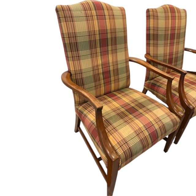 Discover a Stunning Rare Vintage Pair of High-Back Armchairs & Ottoman by Ethan Allen For Sale - Image 12 of 12
