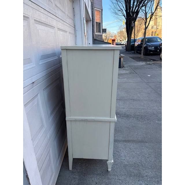 Wood Vintage French Country Cabinet Dresser, Distressed Cream Chest With Cabinet Doors, Cottage Farmhouse Storage Furniture, French Bedroom Chest For Sale - Image 7 of 12