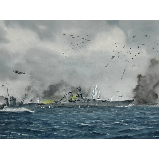1960s Eric Tufnell Battleship Yamato Naval Battle Watercolor With Provenance An original British marine watercolor...