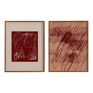 Contemporary Burgundy Abstract Giclee Prints - A Pair For Sale