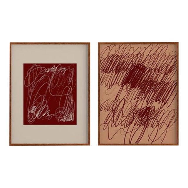 Contemporary Burgundy Abstract Giclee Prints - A Pair For Sale
