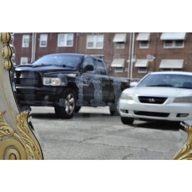Wood Antique French Rococo Louis XV Style 85" Gold Gilt Cream Painted Trumeau Mirror For Sale - Image 7 of 12